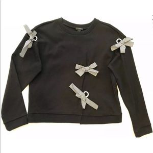 Halogen Black Crewneck Gingham Bow Sweater Sz Med